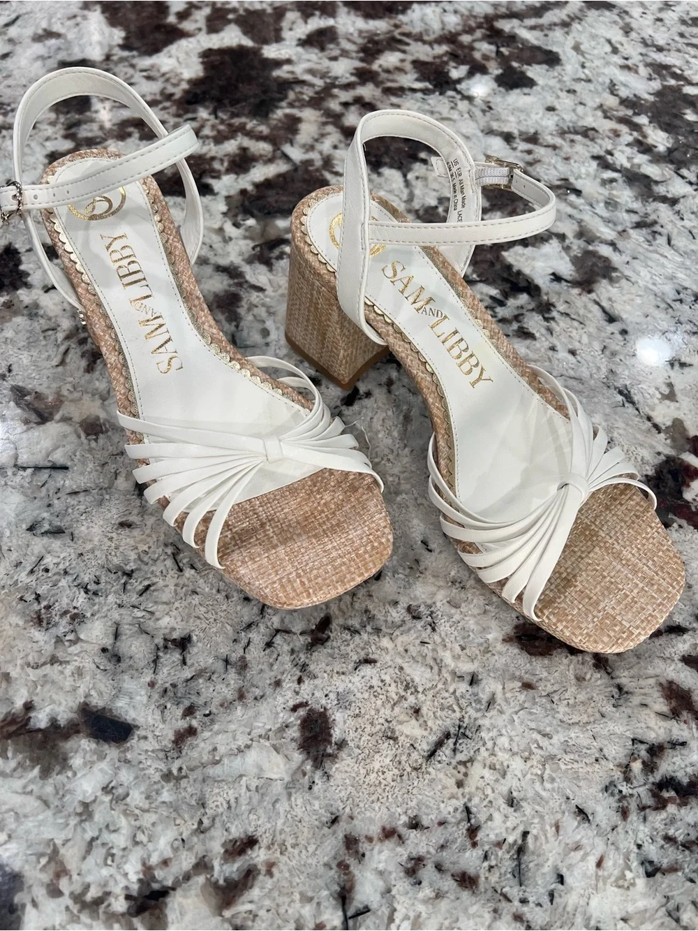 Sam Edelman Cream Woven Platform Block Heel Sandals